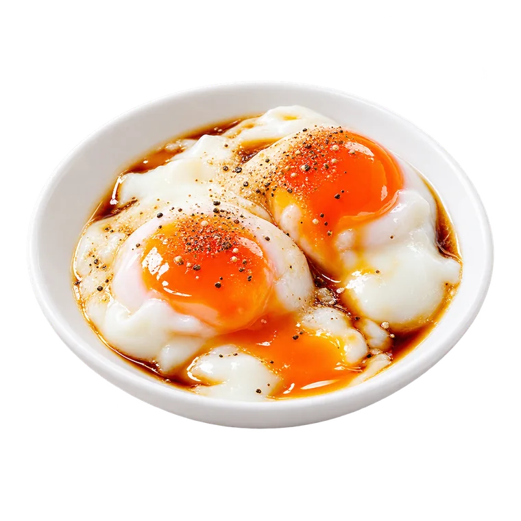 Two half-boiled kampung eggs